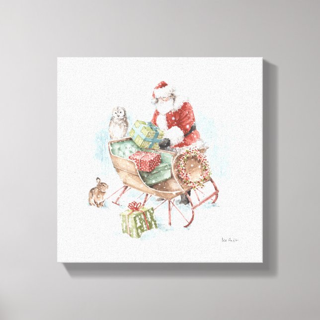 Toile Animaux des bois avec le Père Noël et son couleigh (Recto)