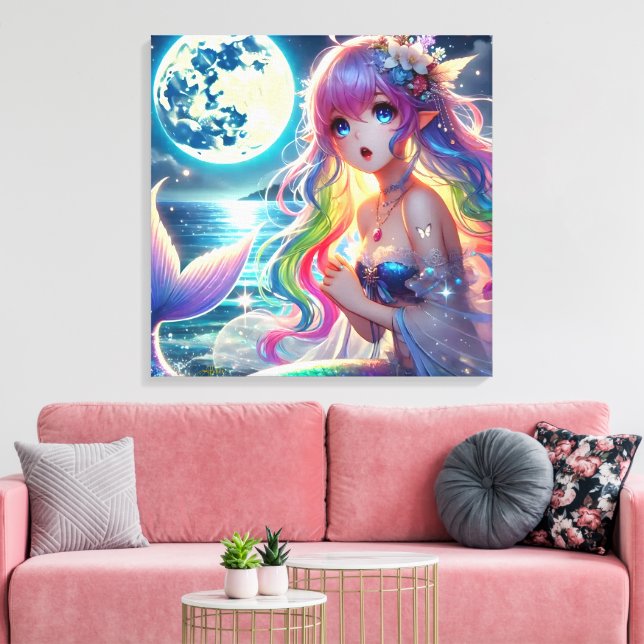 Toile Anime Girl chanter Moonlight Pixie Rainbow Mermaid (Insitu(Salon))