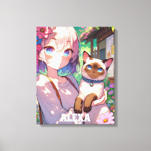 Toile Anime Girl et chat siamois Personnalisé