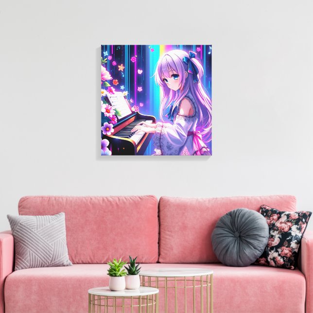 Toile Anime Girl Jouer Piano (Insitu(Salon))