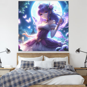 Toile Anime Girl Violet Papillon Aile Lune Fée