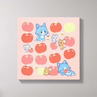 Toile Anime Tom, Jerry et Tuffy Apple Motif
