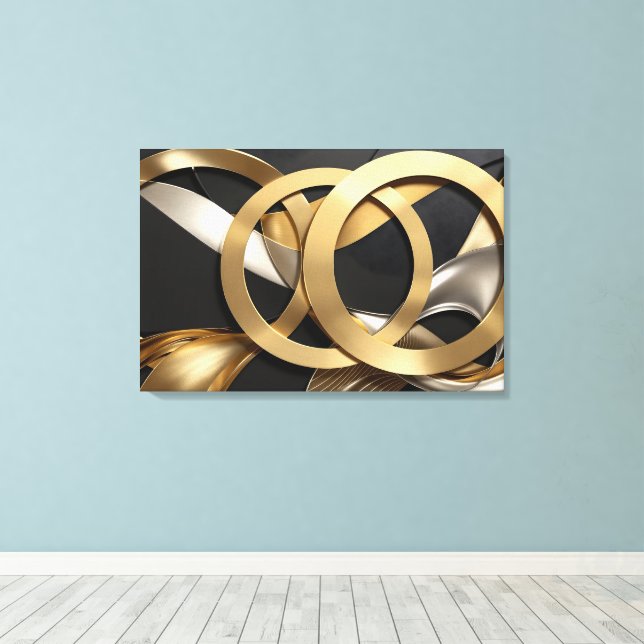 Toile Anneaux d'or Art Abstrait - Design moderne de luxe (Insitu (Plancher de Bois))