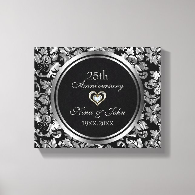 Toile Anniversaire de mariage de 25 ans en Damask argent (Recto)