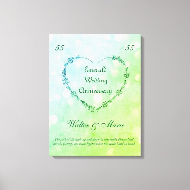 Toile Anniversaire du Mariage Emeraude personnalisable (Recto)
