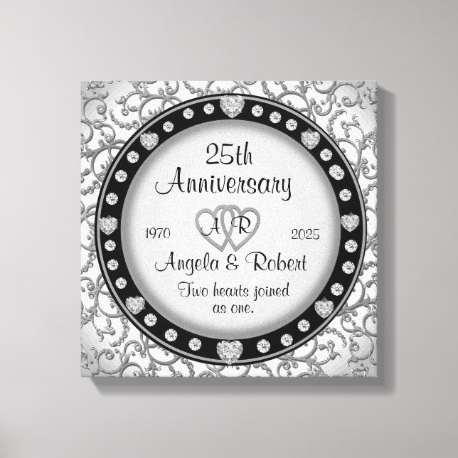 Toile Anniversaire du Mariage Monogramme avec coeur (Recto)