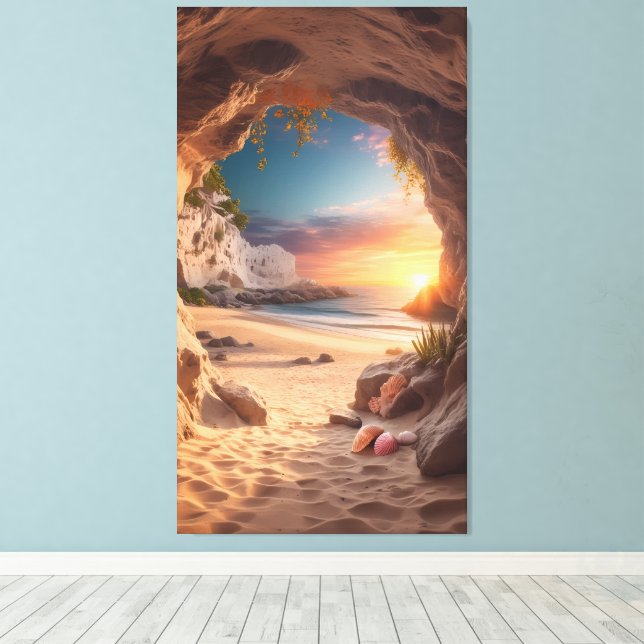 Toile Anse secrète au coucher du soleil — Une escapade d (Insitu (Plancher de Bois))
