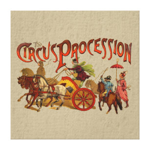 Toile Antique Cirque Parade Clowns Chevaux