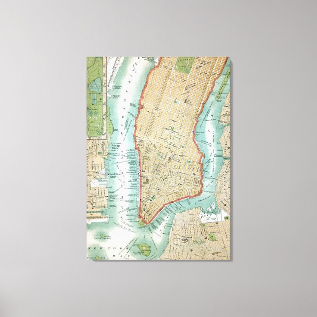 Toile Antique Map of Lower Manhattan and Central Park (Recto)