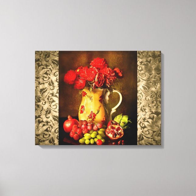 Toile Antique Vintage Fruits et Fleurs (Recto)
