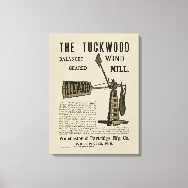 Toile Antique Wind Mill The Tuckwood Whitewater Wis 1889 (Recto)