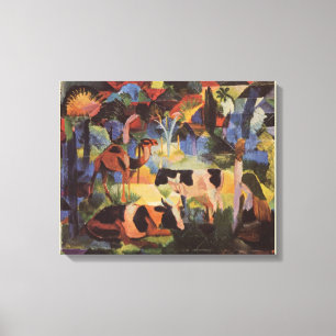 Toile Août Macke Paysage avec vaches et chameau