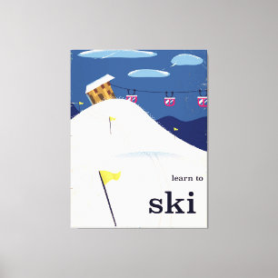 Toile apprendre à skier dessin animé vintage.