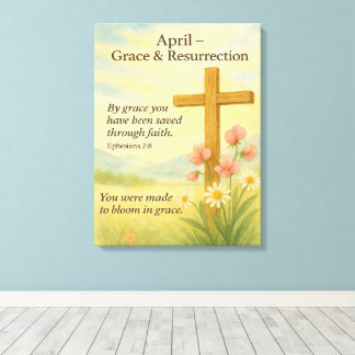 Toile April Birthday Bible Verse Cross and Resurrection 