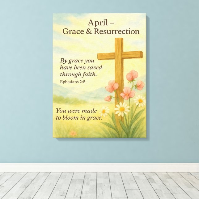 Toile April Birthday Bible Verse Cross and Resurrection  (Insitu (Plancher de Bois))
