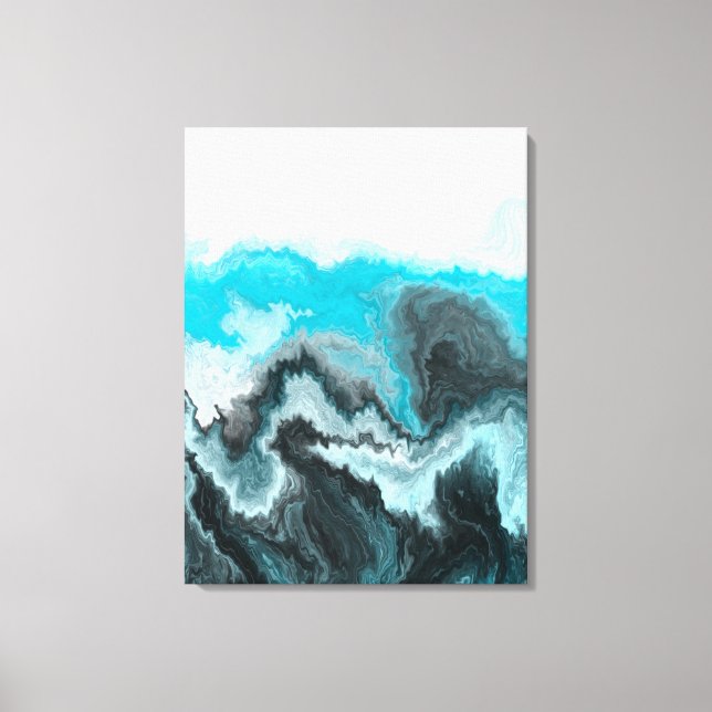 Toile Aqua Blue Grey et Black Waves Art moderne Abstrait (Recto)