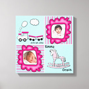 Toile Aqua et rose Baby Photo Nursery Décor mur