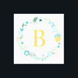 Toile Aqua et Yellow Monogramme Floral Wreath<br><div class="desc">Élégante et douce impression de toile de couronne monogrammée.</div>