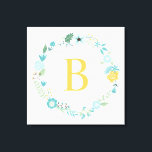 Toile Aqua et Yellow Monogramme Floral Wreath<br><div class="desc">Élégante et douce impression de toile de couronne monogrammée.</div>