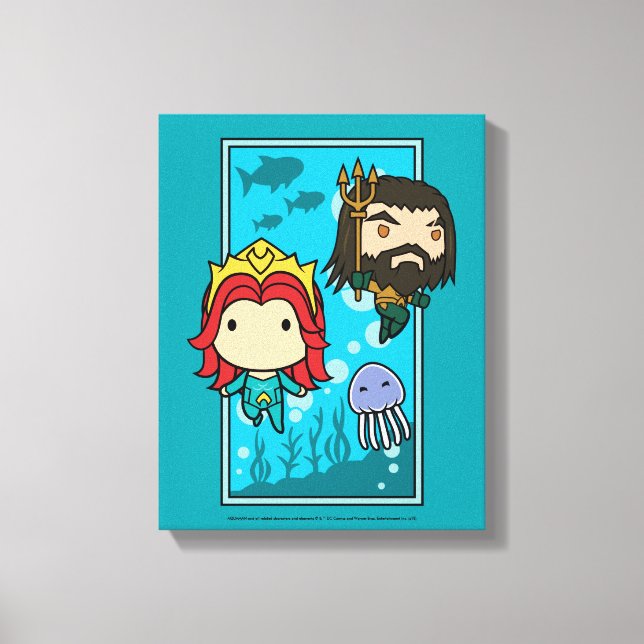 Toile Aquaman | Chibi Mera & Aquaman Graphisme sous-mari (Recto)