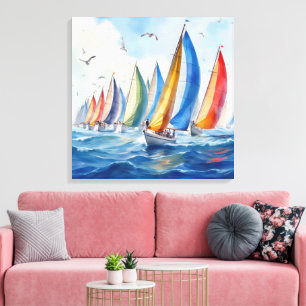 Toile Aquarelle Artwork Voilier Regatta