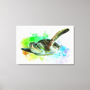 Toile Aquarelle Baignade Tortue de mer