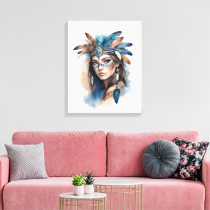 Toile Aquarelle Beauté tribale : Esprit d'art bohème
