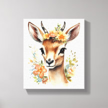 Aquarelle Bébé Gazelle avec Fleurs