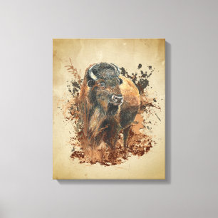 Toile Aquarelle Bison Buffle Animaux Nature