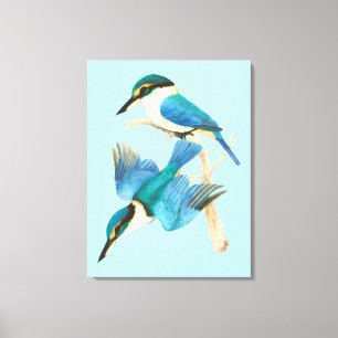 Toile Aquarelle Bleu des oiseaux