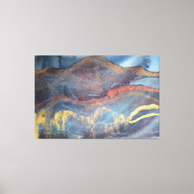 Toile Aquarelle bleu or Abstraite Marine Élégante Modern (Recto)