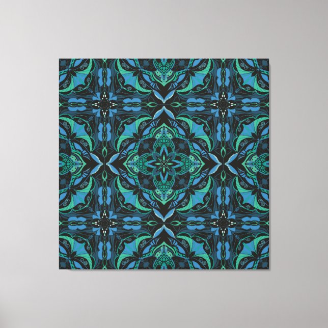 Toile Aquarelle Bleu Vert Azulejo Carrelage espagnol (Recto)