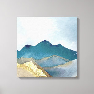 Toile Aquarelle Bleu Vert Or Foil Paysage de montagne