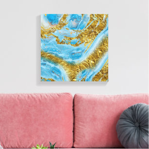 Toile Aquarelle bleue Marbre et or Foil