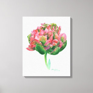 Toile Aquarelle botanique verte rose de tulipe