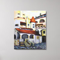 Aquarelle Château Dracula Cour intérieure