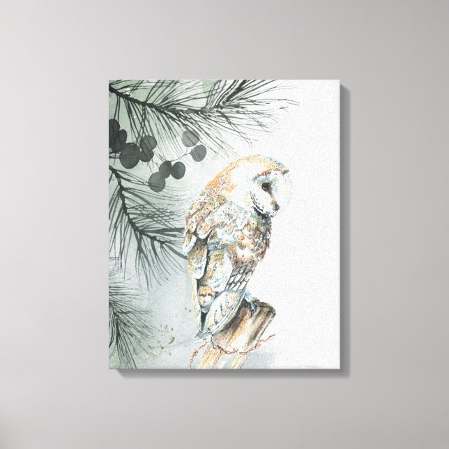 Toile Aquarelle Chouette Oiseau Nature Faune Art (Recto)