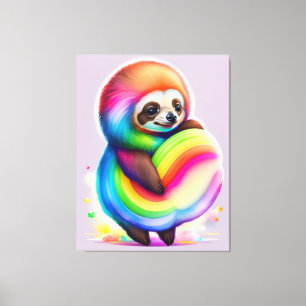 Toile Aquarelle colorée Baby Sloth