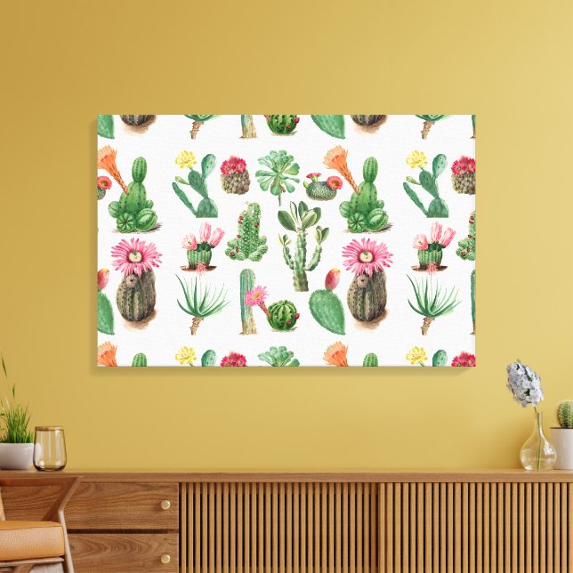 Toile Aquarelle colorée Cactus et succulents Fleurs (Insitu(Salon))