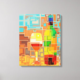 Toile Aquarelle colorée d'un vin Bouteilles & Verre