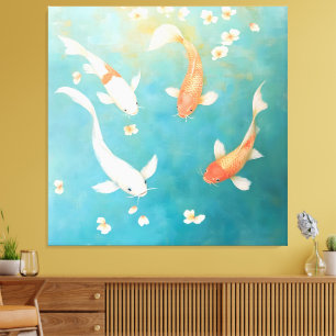 Toile Aquarelle de fleurs pétales de poisson de Koi