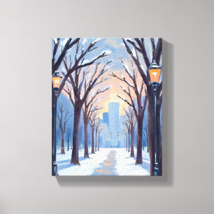 Toile Aquarelle de la chute de neige hivernale de Boston