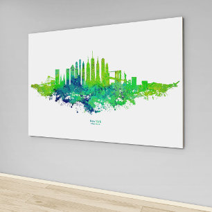 Toile Aquarelle de la skyline de New York en bleu et ver