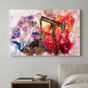 Toile Aquarelle de pompe texane avec art du drapeau du T