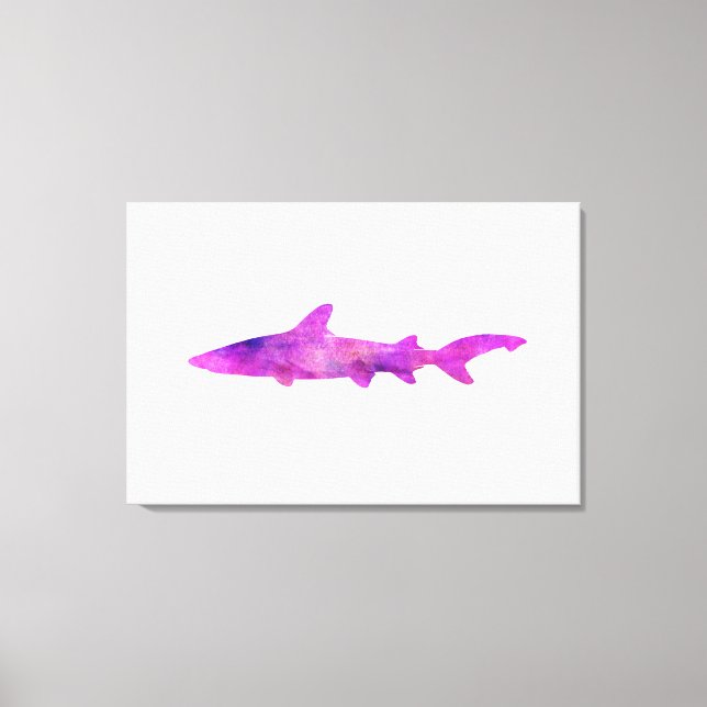 Toile Aquarelle de requin Silhouette violet bleu rose (Recto)