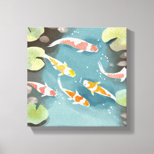 Toile Aquarelle d'étang à carpes koï Peinture de beaux