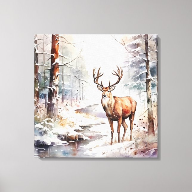 Toile Aquarelle d'hiver Deer Canvas Art (Recto)