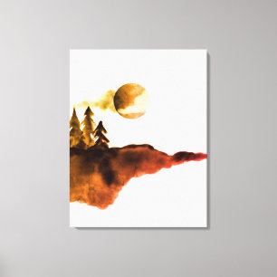 Toile Aquarelle d'or Montagnes Moon Pine Trees