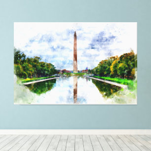 Toile Aquarelle du Monument de Washington avec réflexion