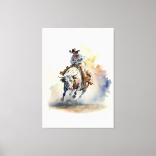 Toile Aquarelle Dusty Western "Rodeo Bull Rider"